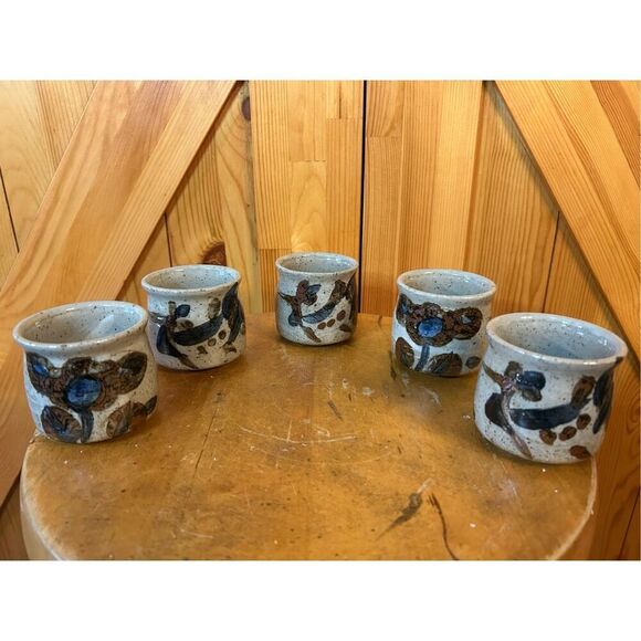Vintage MCM Otagiri Stoneware Floral Sake Tea Cups Handcrafted Japan Set of 5 (8 - Picture 1 of 8